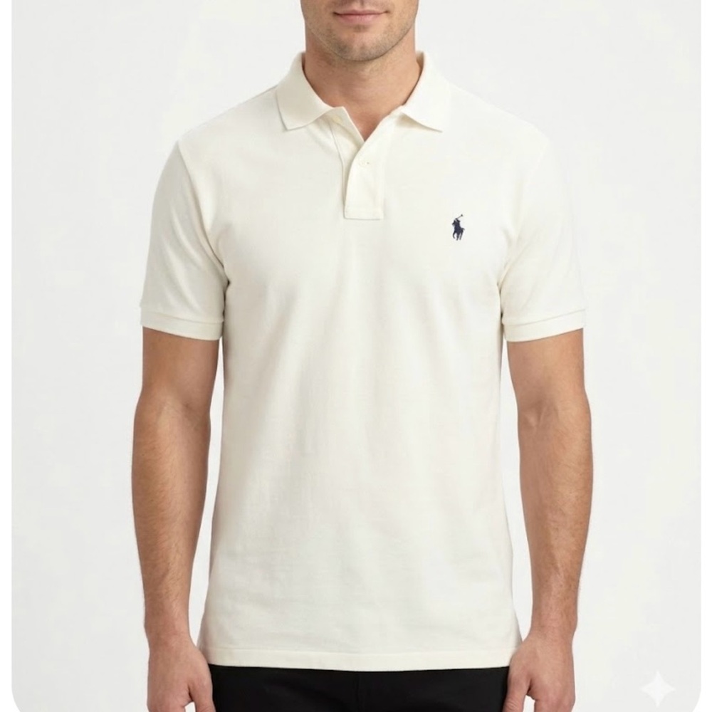Ralph Lauren Men's Polo Shirt in Cream with Navy Pony